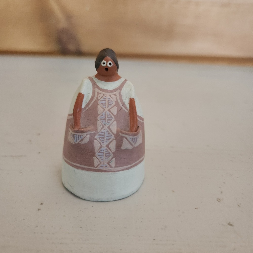 Peruvian folk art terra cotta clay figurine hand made hand painted Finger Puppet